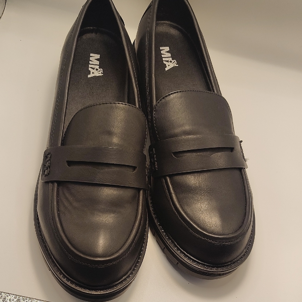 MIA Black Penny Loafers with Stitched Apron
